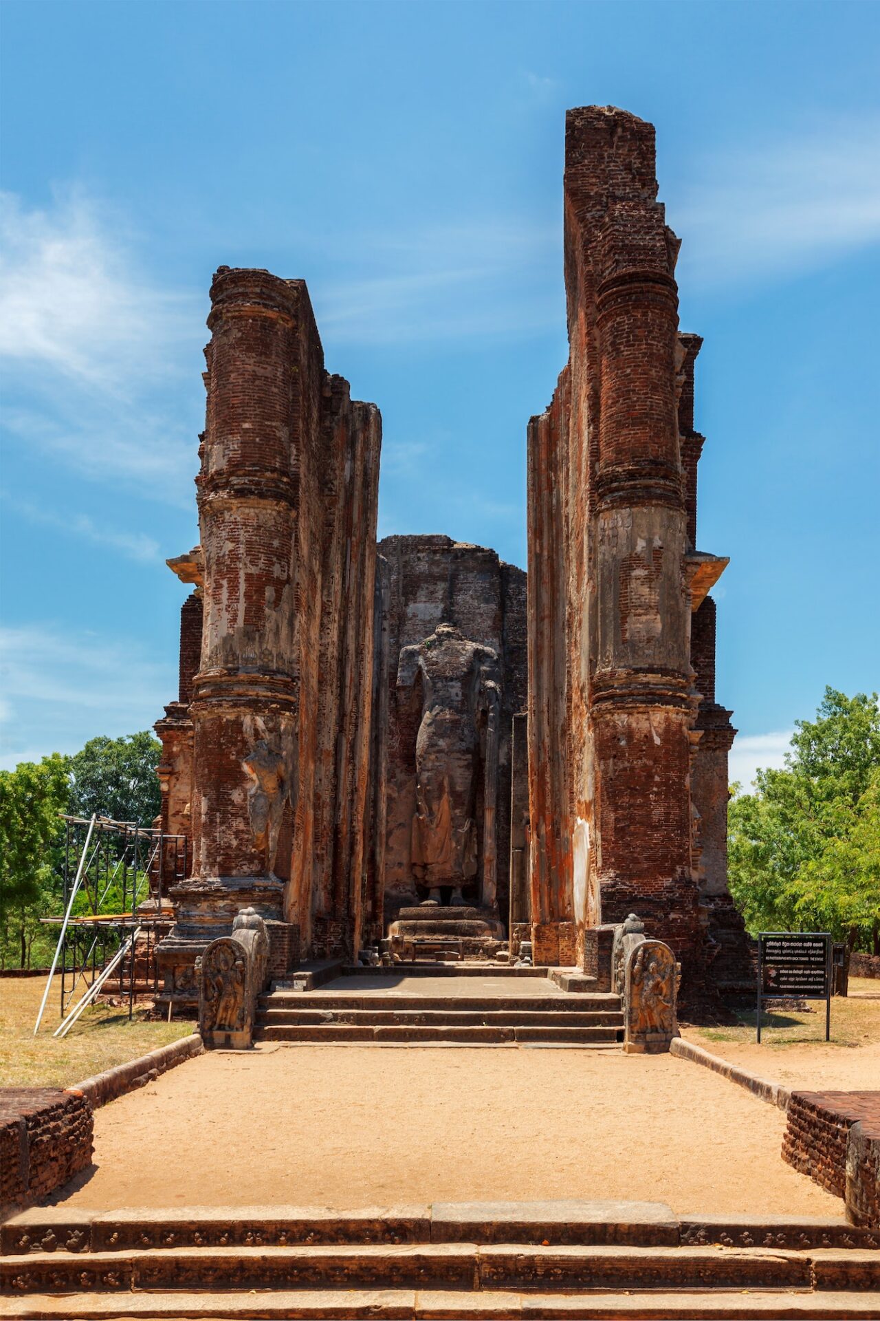 Ruins of Lankatilaka Vihara temple with Buddha image. Pollonaruwa, Sri Lanka